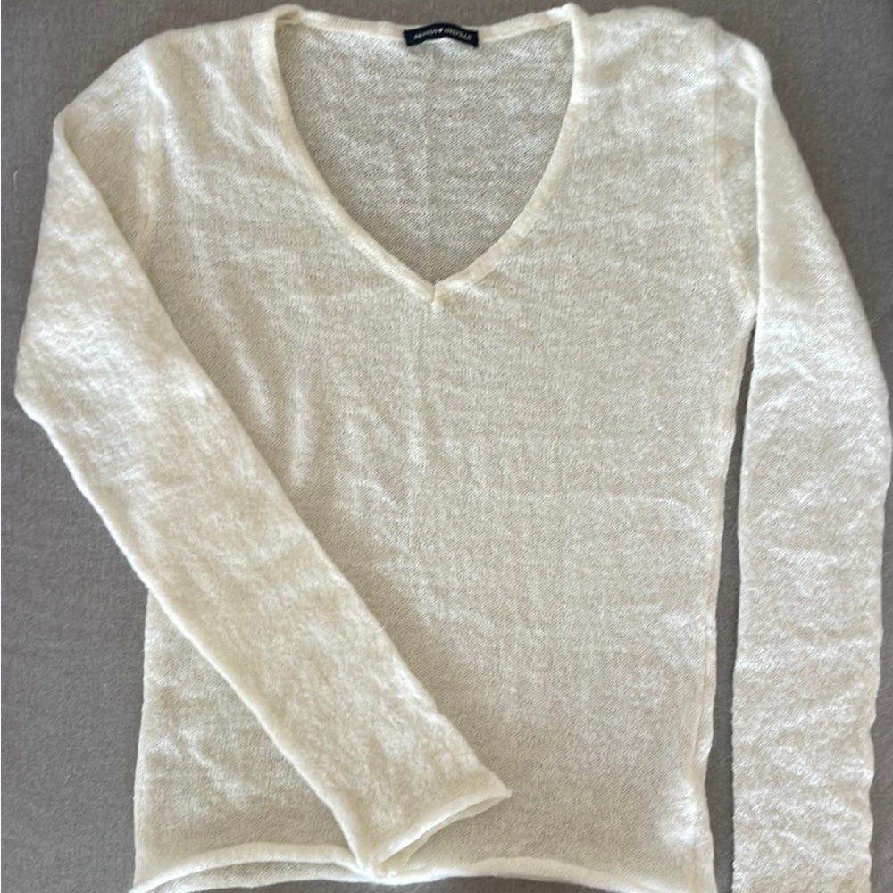 Brandy Melville Andi Cream Mohair Blend V-Neck Sweater